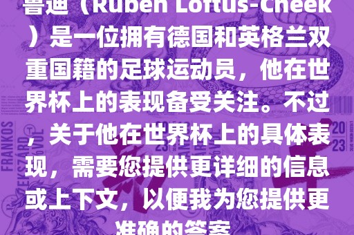 鲁迪（Ruben Loftus-Cheek）是一位拥有德国和英格兰双重国籍的足球运动员，他在世界杯上的表现备受关注。不过，关于他在世界杯上的具体表现，需要您提供更详细的信息或上下文，以便我为您提供更准确的答案。