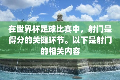 在世界杯足球比赛中，射门是得分的关键环节。以下是射门的相关内容