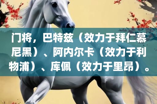 门将，巴特兹（效力于拜仁慕尼黑）、阿内尔卡（效力于利物浦）、库佩（效力于里昂）。