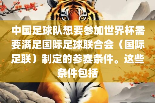 中国足球队想要参加世界杯需要满足国际足球联合会（国际足联）制定的参赛条件。这些条件包括